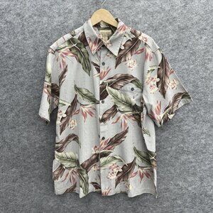 KONA KAI Mens Hawaiian Short Sleeve Button-Up Shirt L Silk Cotton Tropical Print